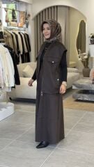 TIĞ TRİKO SÜET YELEKLİ TAKIM KAHVE