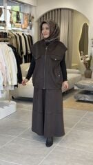 TIĞ TRİKO SÜET YELEKLİ TAKIM KAHVE