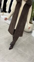 TIĞ TRİKO CEP DETAYLI TRİKO KÜRK DETAYLI YELEK KAHVE