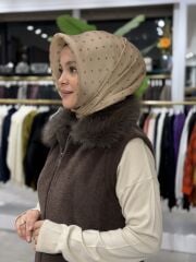 TIĞ TRİKO CEP DETAYLI TRİKO KÜRK DETAYLI YELEK KAHVE