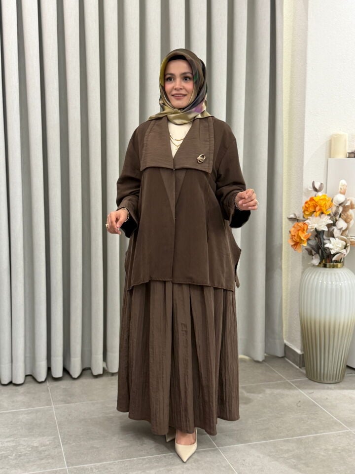 AVENNA ORGANİK KUMAŞ ETEKLİ TAKIM KAHVERENGİ
