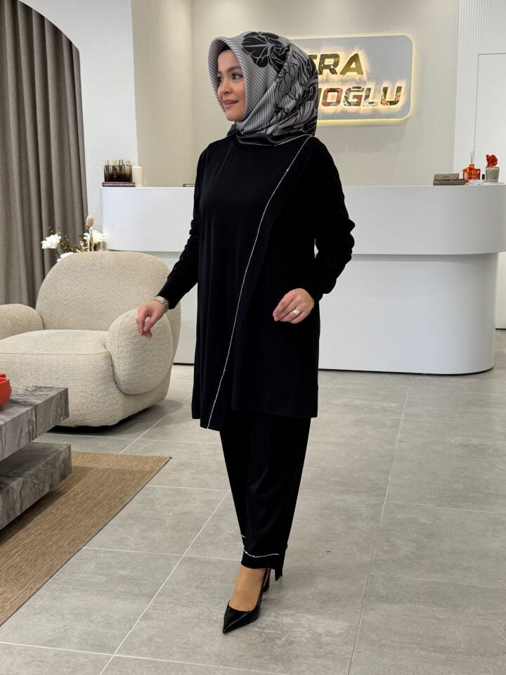 TIĞ TRİKO ÇAPRAZ DETAYLI TAKIM SİYAH