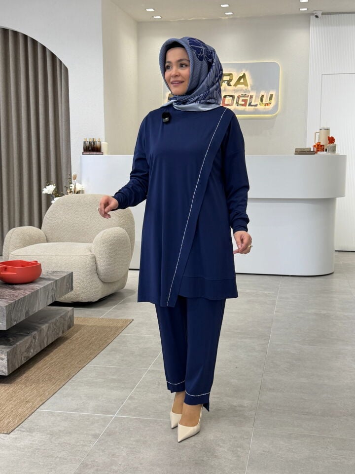 TIĞ TRİKO ÇAPRAZ DETAYLI TAKIM LACİVERT