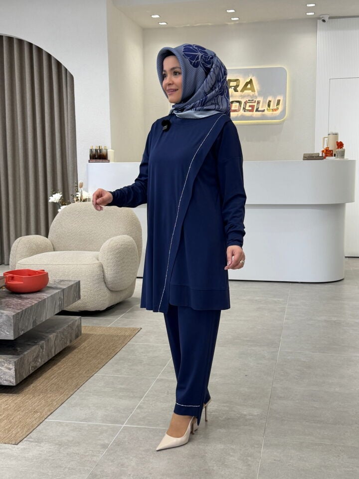 TIĞ TRİKO ÇAPRAZ DETAYLI TAKIM LACİVERT