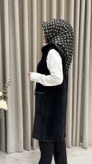 TIĞ TRİKO CEP DETAYLI TRİKO KÜRK DETAYLI YELEK SİYAH