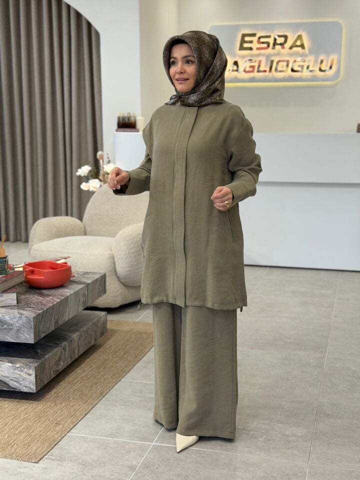 ARMİNE TENCEL PANTOLONLU TAKIM HAKİ