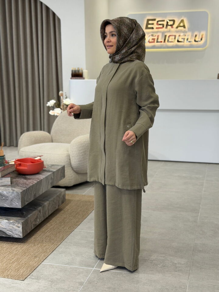 ARMİNE TENCEL PANTOLONLU TAKIM HAKİ