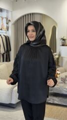 YAQA İTHAL SATEN BLUZ SİYAH