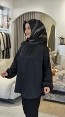 YAQA İTHAL SATEN BLUZ SİYAH