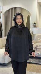 YAQA İTHAL SATEN BLUZ SİYAH