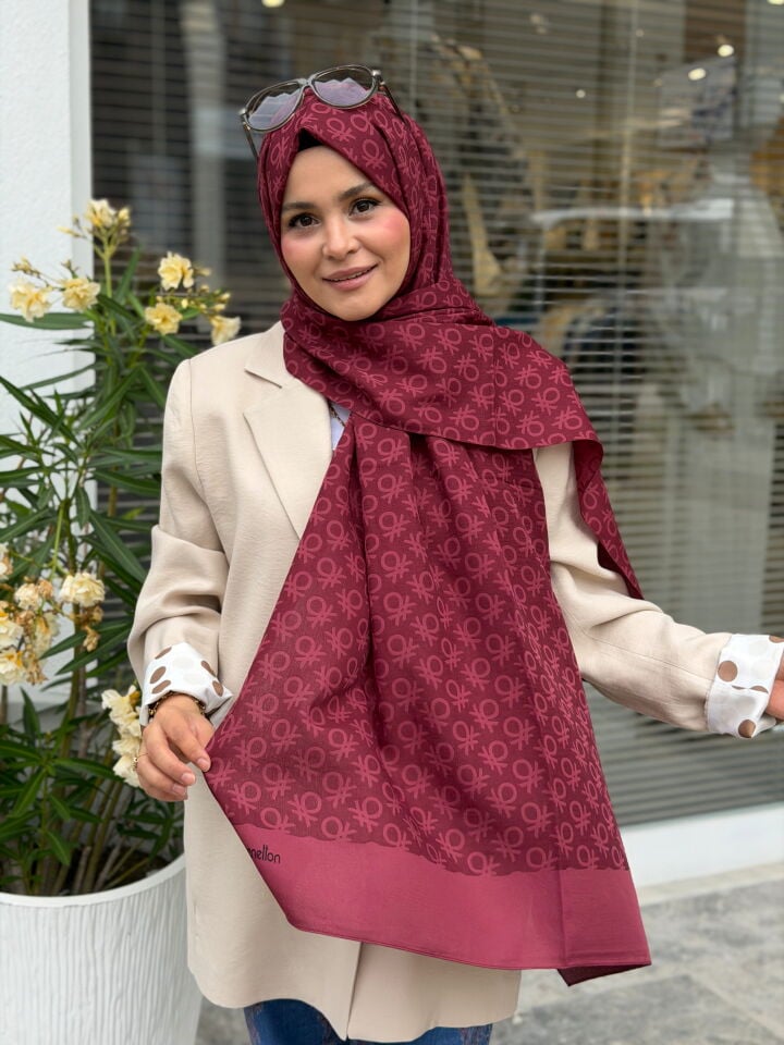 BENETTON ELEGANTE UNO ŞAL KOYU BORDO