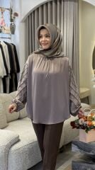 YAQA İTHAL SATEN BLUZ VİZON