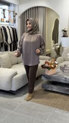 YAQA İTHAL SATEN BLUZ VİZON