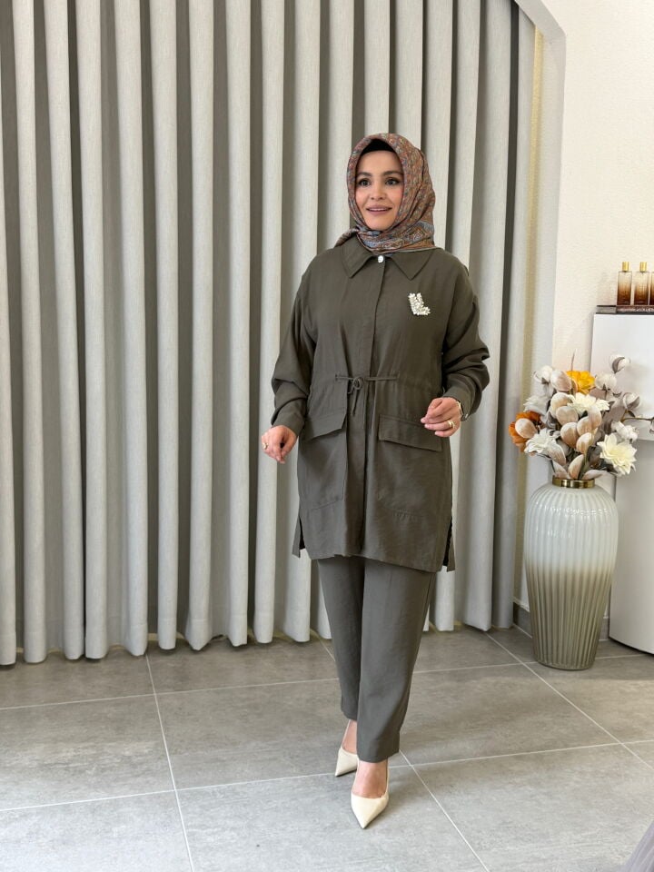 ARMİNE TREND MODAL PANTALONLU TAKIM HAKİ