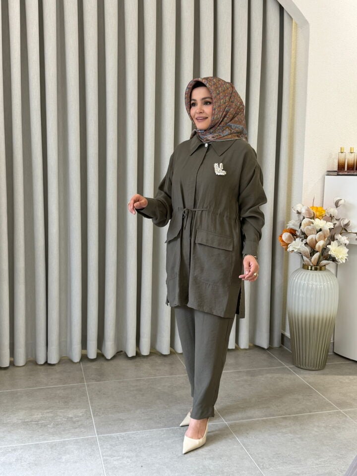 ARMİNE TREND MODAL PANTALONLU TAKIM HAKİ