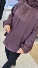 YAQA İTHAL SATEN BLUZ ÇİKOLATA