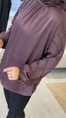 YAQA İTHAL SATEN BLUZ ÇİKOLATA