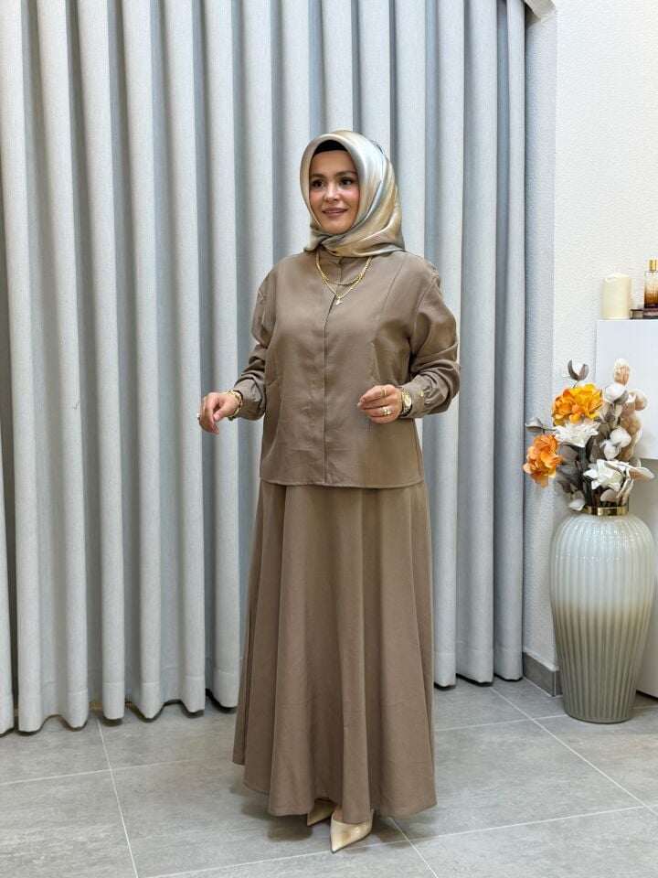 ARMİNE TREND CEPLİ TENCEL ETEKLİ TAKIM VİZON