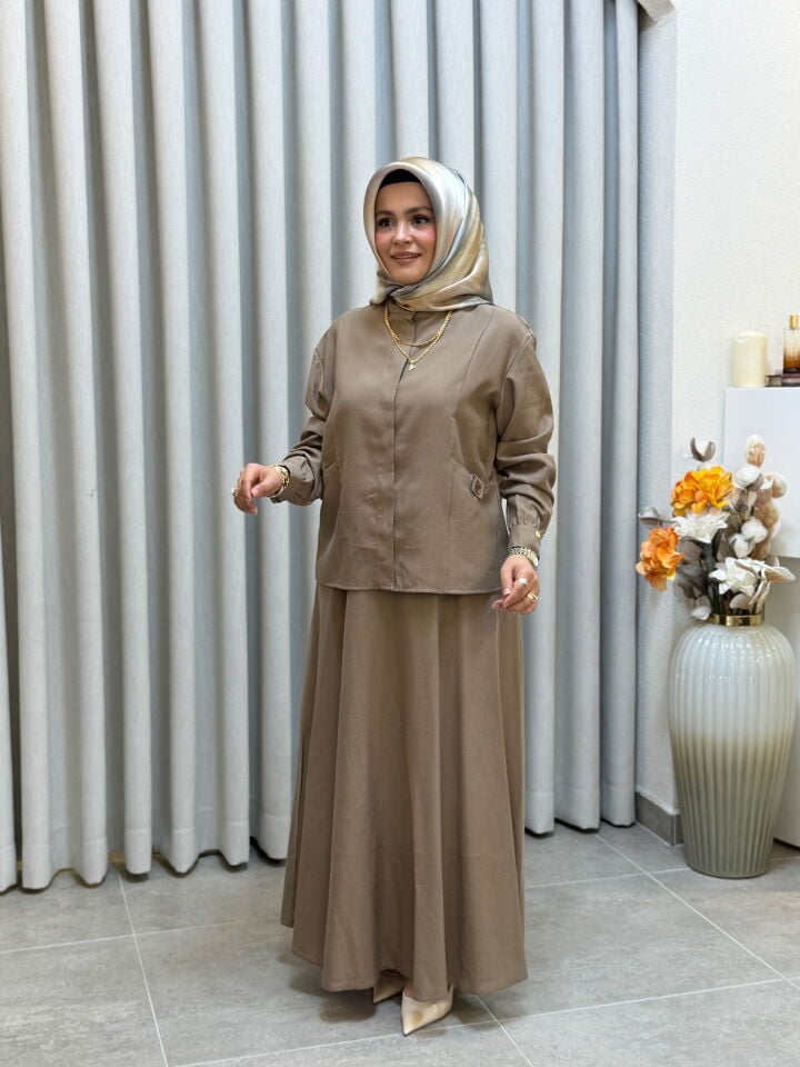 ARMİNE TREND CEPLİ TENCEL ETEKLİ TAKIM VİZON