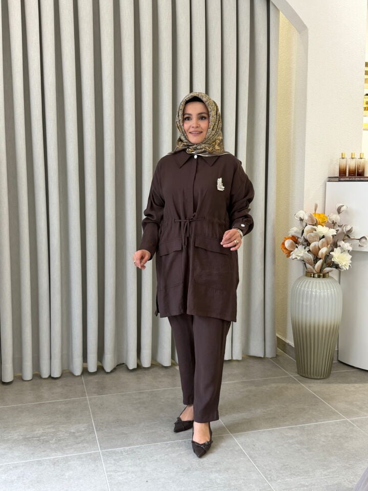 ARMİNE TREND MODAL PANTALONLU TAKIM KAHVERENGİ