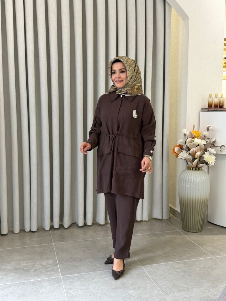 ARMİNE TREND MODAL PANTALONLU TAKIM KAHVERENGİ