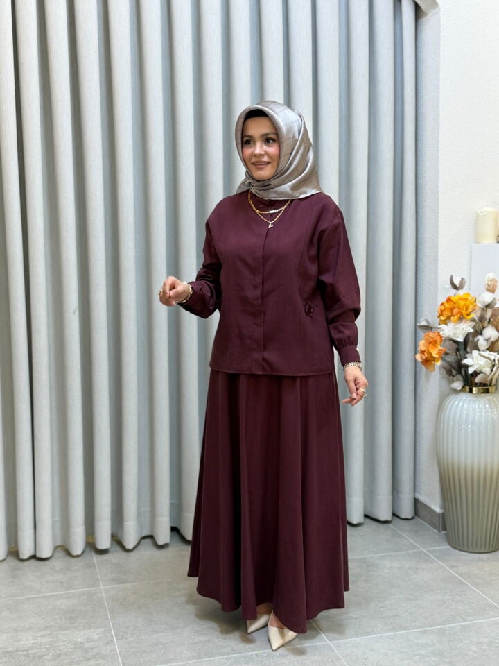 ARMİNE TREND CEPLİ TENCEL ETEKLİ TAKIM BORDO