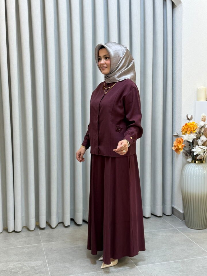 ARMİNE TREND CEPLİ TENCEL ETEKLİ TAKIM BORDO