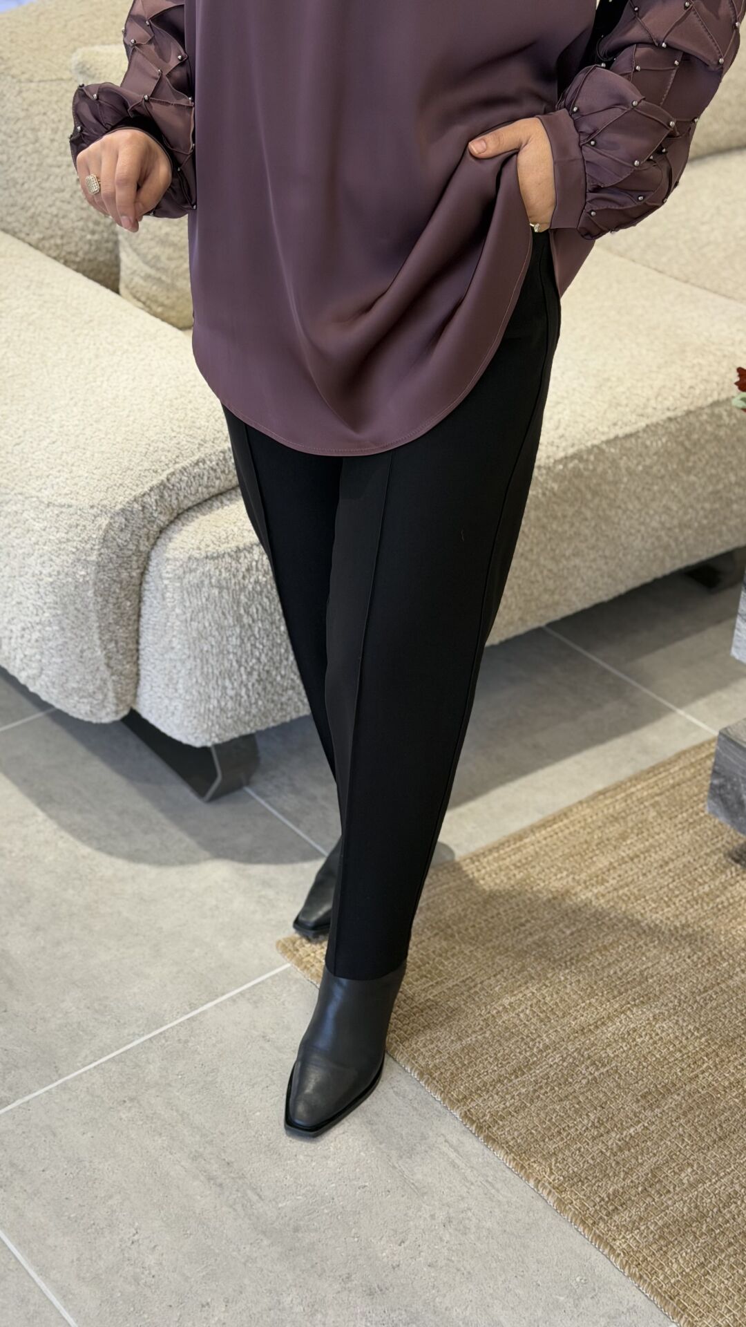 YAQA ÇELİK ÖRME HAVUÇ PANTOLON SİYAH