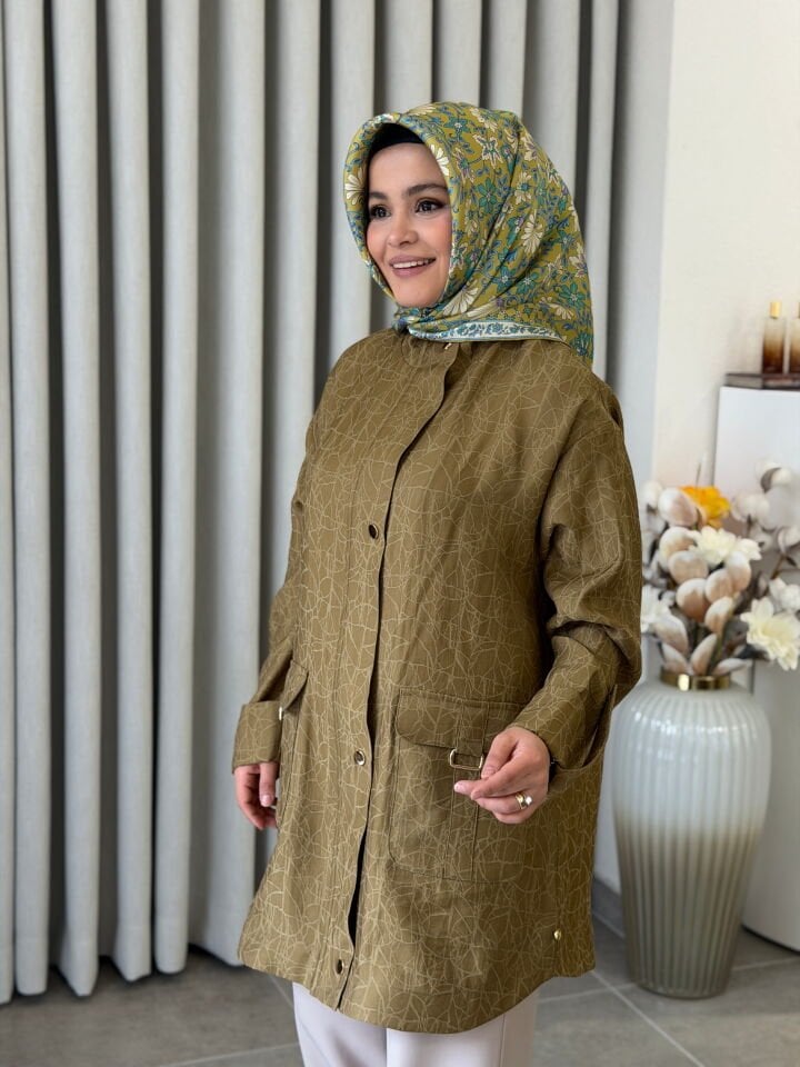 ARMİNE TREND DESENLİ CEKET YAĞ YEŞİLİ