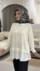 TIĞ TRİKO BONCUK İŞLEMELİ GÖMLEK DETAYLI TUNİK