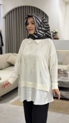 TIĞ TRİKO BONCUK İŞLEMELİ GÖMLEK DETAYLI TUNİK