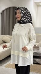 TIĞ TRİKO BONCUK İŞLEMELİ GÖMLEK DETAYLI TUNİK