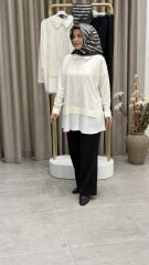 TIĞ TRİKO BONCUK İŞLEMELİ GÖMLEK DETAYLI TUNİK