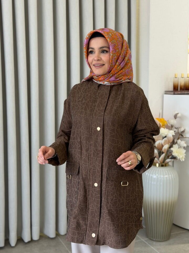 ARMİNE TREND DESENLİ CEKET KAHVERENGİ