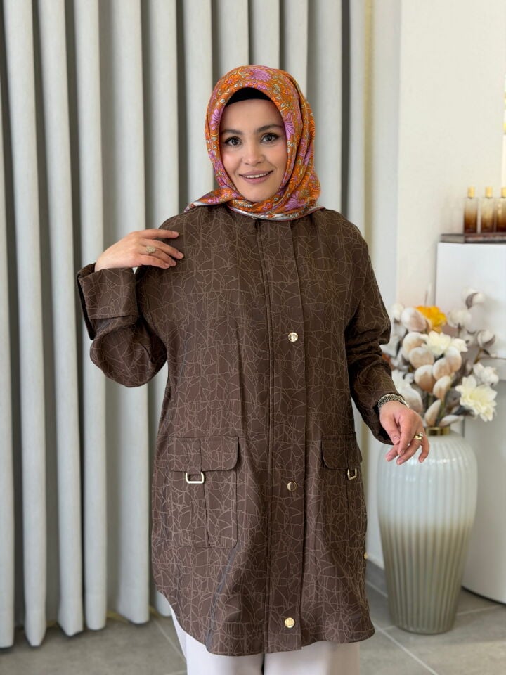 ARMİNE TREND DESENLİ CEKET KAHVERENGİ