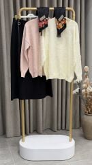 TIĞ TRİKO İŞLEMELİ TRİKO BLUZ EKRU