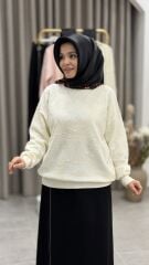 TIĞ TRİKO İŞLEMELİ TRİKO BLUZ EKRU