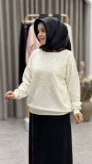 TIĞ TRİKO İŞLEMELİ TRİKO BLUZ EKRU