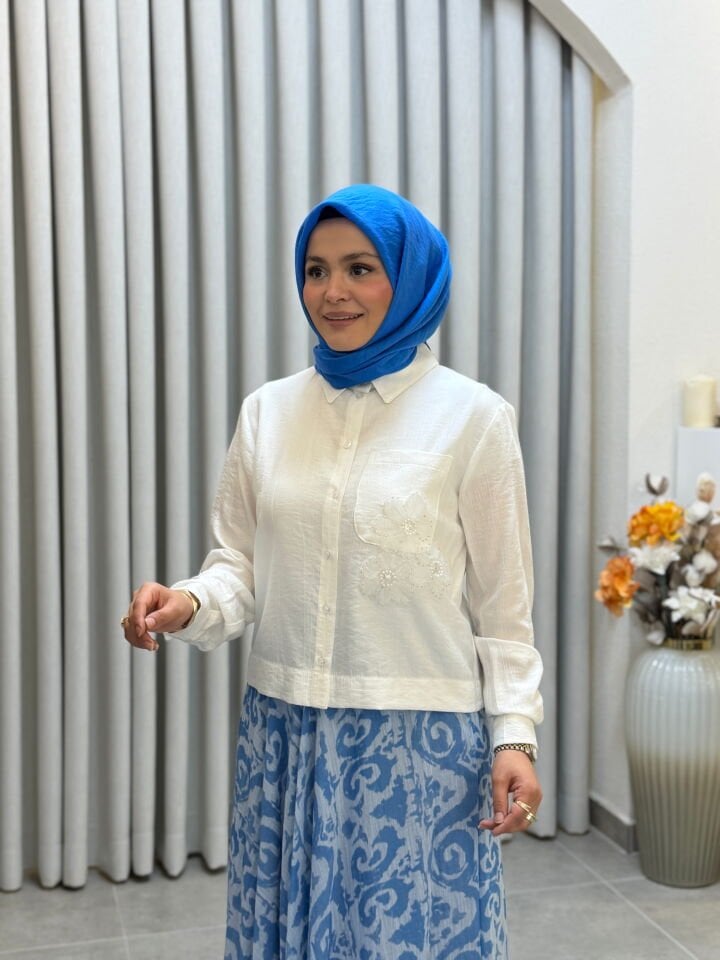 ARMİNE TREND DESENLİ ETEKLİ TAKIM MAVİ