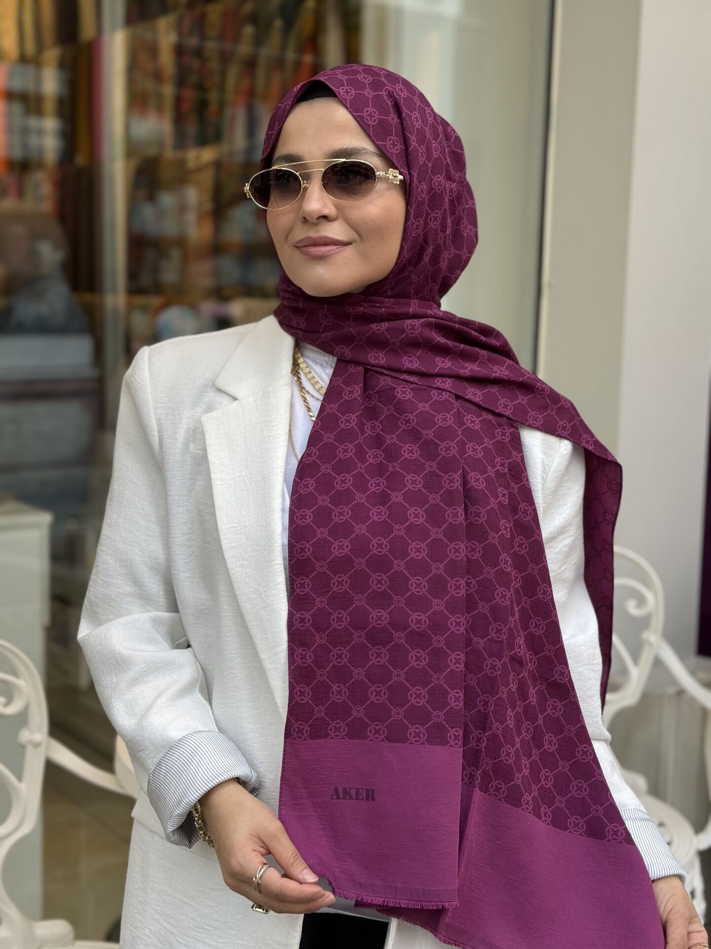 AKER ELEGANCE MONOGRAM ŞAL