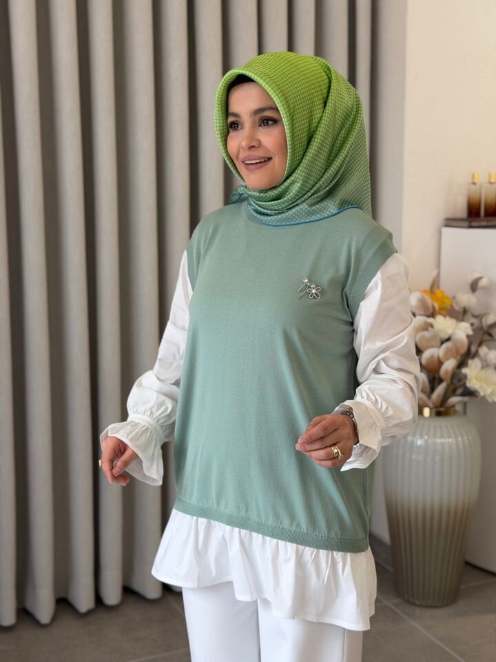 TIĞ TRİKO GÖMLEK GÖRÜNÜMLÜ MERSERİZE TUNİK MİNT