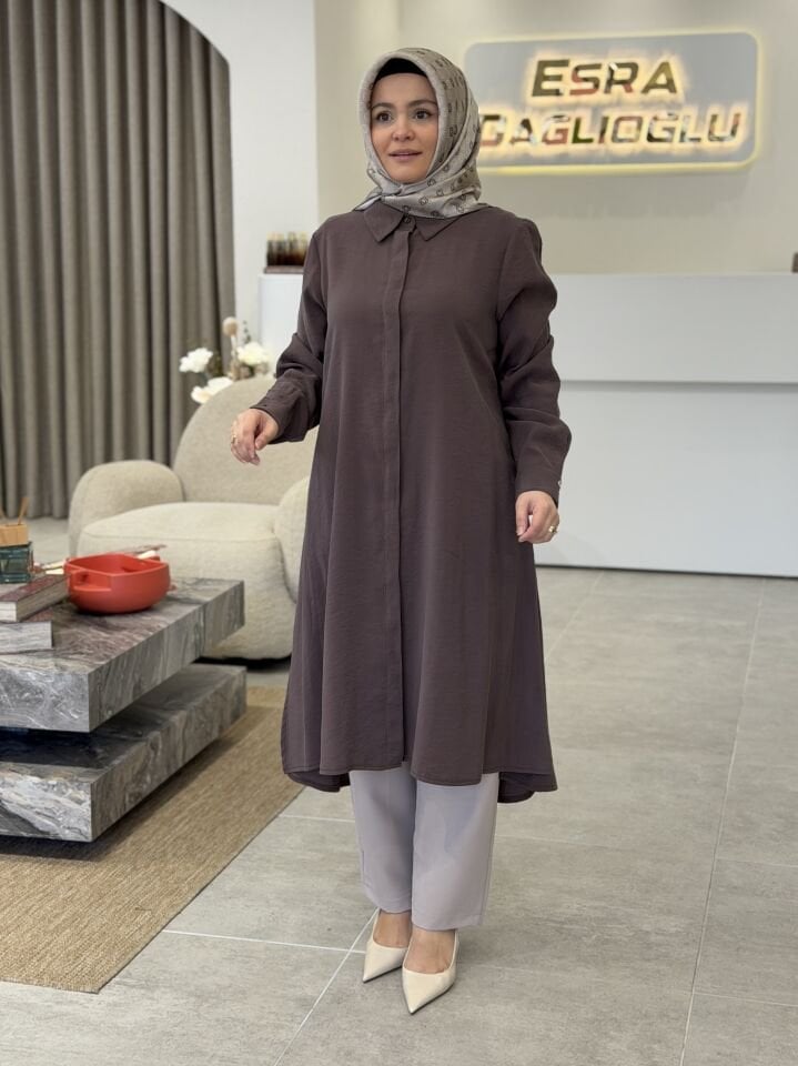 ARMİNE TREND TENCEL GÖMLEK KAHVERENGİ