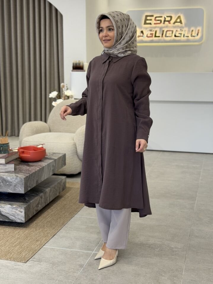 ARMİNE TREND TENCEL GÖMLEK KAHVERENGİ