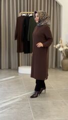 ARMİNE TREND TAM BOY  CEPLİ TUNİK KAHVE