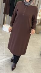 ARMİNE TREND TAM BOY  CEPLİ TUNİK KAHVE